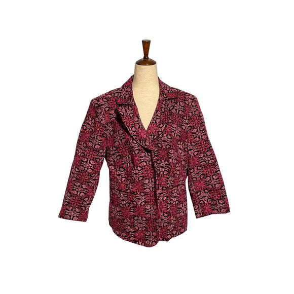 Talbots Pink Patterned Cotton Blazer - Embroidered & Hook Closure - Picture 2 of 12